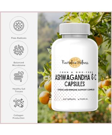 Revitalize Wellness Ashwagandha + Vitamin C Capsules | Stress and Immune Support Complex | with 550 mg Ashwagandha and 200 mg Vitamin C per Serving | 30 Servings - Buy Online on GoSupps.com