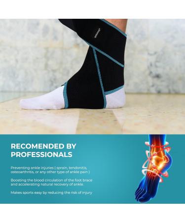 Adjustable Compression Ankle Support Brace for Men & Women - Injury Recovery, Plantar Fasciitis, Achilles Tendonitis - 1PC (Black-Blue) - Buy Online on GoSupps.com