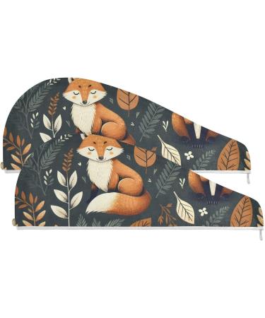Buy Fox and Leaves Hair Towel 2 Pack - Super Absorbent Quick Dry Hair Turbans for Women & Girls - International Shipping Available - Buy Online on GoSupps.com