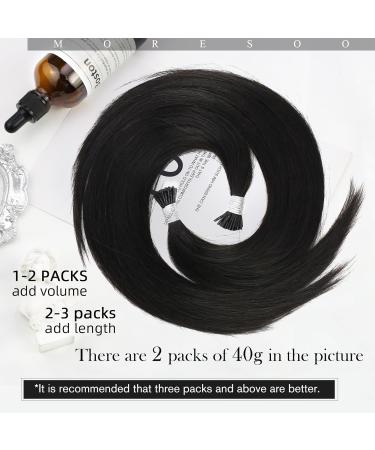 Moresoo Real Hair Extensions - Black I-Tip Keratin Bonding for Thin Hair | 16 Inch Hot Fusion #1B 40g/50s - Buy Online on GoSupps.com