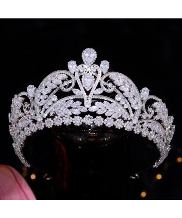 Jorsnovs Silver Cubic Zirconia Bridal Crowns for Women Wedding Quinceanera Princess Tiaras CZ Birthday Party Hair Accessories