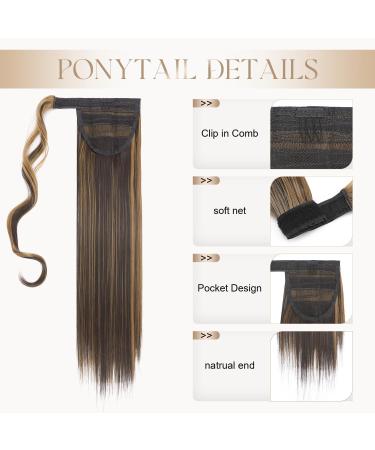 S-noilite Trendy 23 Straight Wrap Around Ponytail Clip in Hair Extension Dark Brown & Sandy Blonde 23 Inch - Buy Online on GoSupps.com