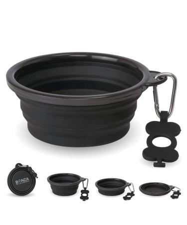 Bonza Large foldable dog bowl 1000 ml stable reinforced edge including carabiner & water bottle holder Key trailer black black large - Buy Online on GoSupps.com