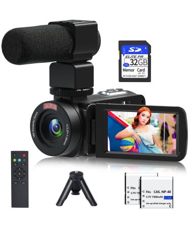 Video Camera, 1080P 30MP Camcorder IR Night Vision Vlogging Camera for YouTube, Remote Control 3.0" Touch Screen 18X Digital Zoom Camera Recorder with Microphone, Mini Tripod 2 Battries, 32GB SD Card