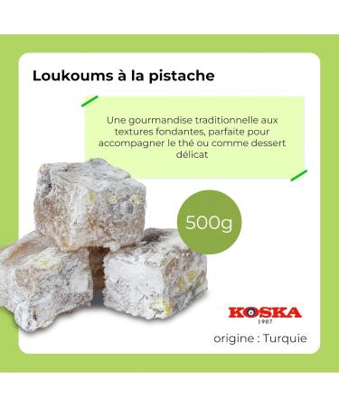 Extra Pistachio Turkish Delight 500g I Koska Pistachio Turkish Delight | Gift Size 500 gr | Traditional Luxury Confectionery | Vegan | Halal | Kosher | Lokum Soft Candy | Gluten Free - Buy Online on GoSupps.com