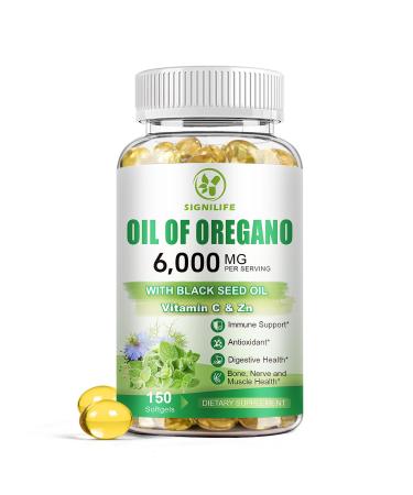 Oil of Oregano with Black Seed Oil, 6000mg Oregano Oil Capsules for Immune Support with High Carvacrol & Thymoquinone, Antioxidant, Non-GMO, Gluten Free, 150 Softgels 150 Count (Pack of 1)