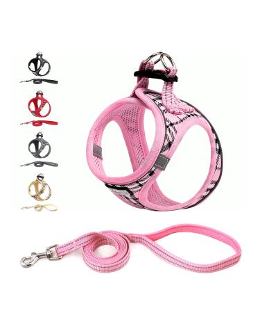 Suredoo dog harness Small dogs with a leash anti -train dishes reflective breathable breast dishes puppy crockery for small medium dogs (L pink checked) pink checked