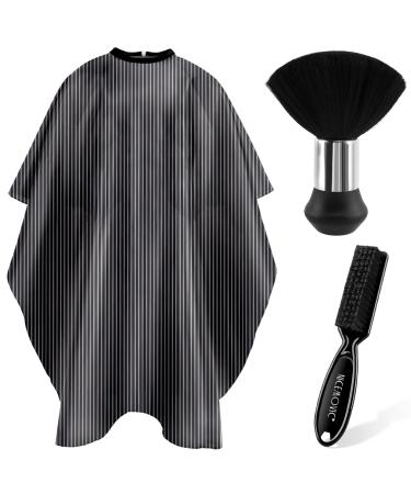 NICEMOVIC Hair Cutting Barber Cape with Neck Duster Brush and Barber Brush Professional Barber Accessories Cleaning Supplies for Salon Haircut Styling (Black Stripe)