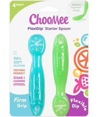 ChooMee FlexiDip Baby Spoons | BPA-Free Silicone | Baby Led Weaning Utensils | Pediatrician Approved | 2 Pack (Aqua Green) - Buy Online on GoSupps.com
