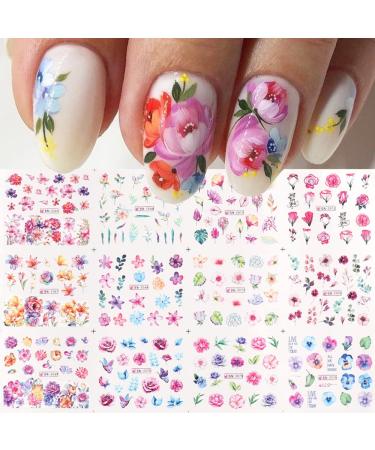 12 Sheets Floral Leaf Nail Stickers  Blooming Flowers Water Transfer Nail Decals Spring Summer Flower Nail Art Stickers Manicure Tips Accessories DIY Nail Art Decorations for Women Girls