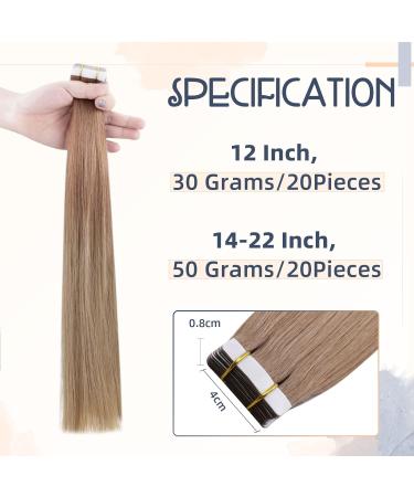 RUNATURE Blonde Ombre Brown 20 Inch Tape in Hair Extensions - 50g Human Hair 1-Tape #10/14 - Buy Online on GoSupps.com