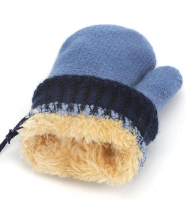 Kids Winter Warm Knitted Gloves with String for 1-3Yrs - Blue/Navy Blue - Buy Online on GoSupps.com