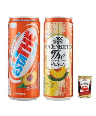 Italian Gourmet E.R. San Benedetto and Ferrero Tasting Set - Peach Iced Tea - 48 x 330 ml - Refreshing Estate Tea + Italian Gourmet Pulpa 400 g