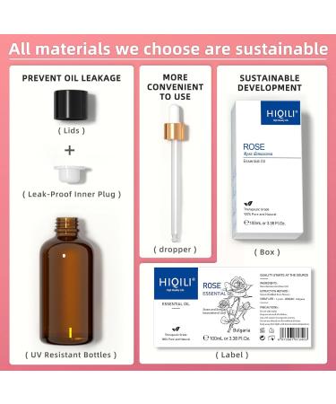 HIQILI 100% Pure Rose Essential Oil 100ml - Premium Grade Aromatherapy Oil for Skin, Hair, and Diffuser - Large Bottle with Dropper & Gift Box - 3.38 Fl Oz - Buy Online on GoSupps.com