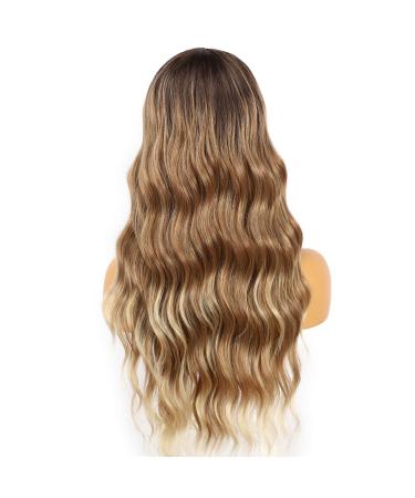 Ombre Brown Long Wavy Synthetic Lace Front Wig for Women - Heat-Resistant 22 Inches Natural Look - Buy Online on GoSupps.com