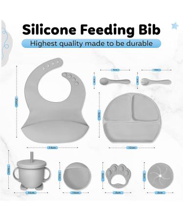 Kzonex 9-Piece Baby Feeding Set: Silicone Bib, Suction Plate, Bowl, Fork, Spoon, Sippy Cup with Straw, Snack Lids - BPA Free & Dishwasher Safe - Buy Online on GoSupps.com
