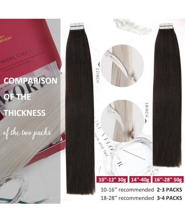 Moresoo 14 Inch Human Hair Tape in Extensions Darkest Brown #2 - 20 Pieces/40g | Invisible Real Hair Tape ins - Buy Online on GoSupps.com