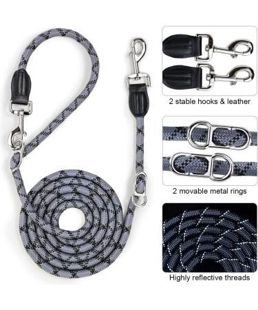 Buy Adjustable Dog Leash 2.6m - Reflective Nylon Double Linen Ideal for Walking & Training - Black & Gray - Buy Online on GoSupps.com