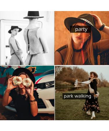 Gossifan Unisex Belt Buckle Fedora Hat in Medium Black with Wide Brim - Purple Belt | Stylish Panama Hat for Men and Women - Buy Online on GoSupps.com