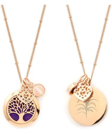 Rose Gold Tree of Life Essential Oil Diffuser Necklace | Aromatherapy Jewelry Gift Set | Hypoallergenic Stainless Steel 20.8" Chain + 9 Pads + Charms - Buy Online on GoSupps.com