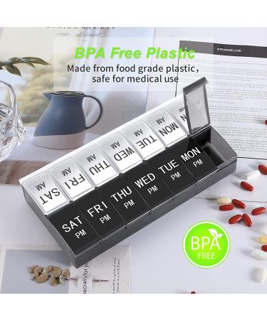 XL 7 Day Pill Organizer - AM PM Weekly Medicine Case - Jumbo Vitamin Holder - Big Pill Container (White+Black) - Buy Online on GoSupps.com