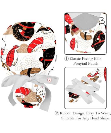 Adjustable Scrub Bouffant Caps 2 Pcs - Cute Cat Fish Working Hat with Ponytail Pouch - Surgical Nurse Cap in Multicolour - Buy Online on GoSupps.com