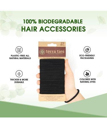 Organic Biodegradable Elastic Hair Ties - No Crease Black Hair Tie Ponytail Holders - Plastic-Free Hairbands for Women & Men (27 Count) - Buy Online on GoSupps.com