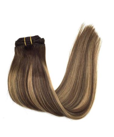 GOO GOO Handmade Real Human Hair Extensions 16 Chocolate Brown to Caramel Blonde Balayage 4/27/4 - Soft & Natural Clip-in Hair Extensions for Women - 7pcs 120g - Buy Online on GoSupps.com
