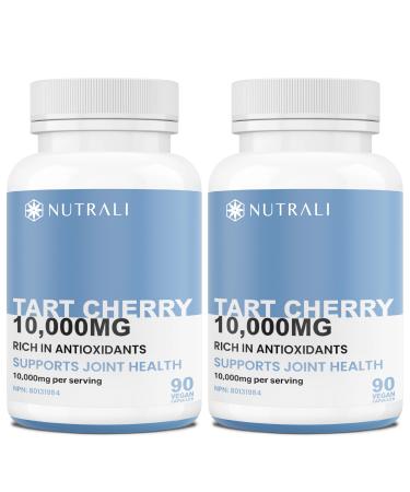 New POTENT 10x EXTRACT TART CHERRY capsules 10 000mg per serving Powerful Antioxidant. Improved Sleep Tart Cherry Supplement for Gout Relief Ideal for Women and Men Non-GMO Vegan Gluten Free. 180 Capsules. 90 count (Pack of 2)
