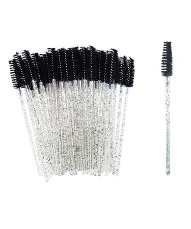 50 Pieces Eyelash Brush for Make up Disposable Mascara Wands Portable Eyebrow Brush Perfect for Home Travel and Outing Crystal Black