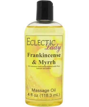 Frankincense And Myrrh Massage Oil 4 oz With Sweet Almond Oil and Jojoba Oil Preservative Free Perfect for Aromatherapy and Relaxation 4 Ounce