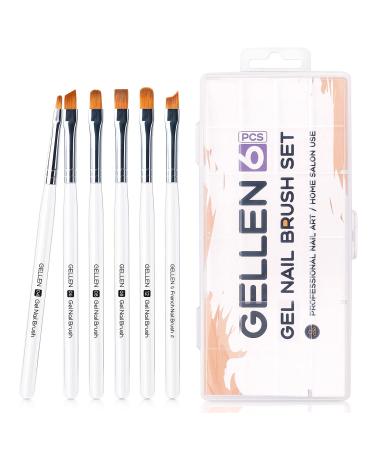 Gellen 6Pcs Gel Nail Brush Set, Nail Art Design Brushes for Color, UV Builder Gel Brush, Poly Extension Gel Brush, Nail Art Painting Tools , For Salon at Home DIY Manicure