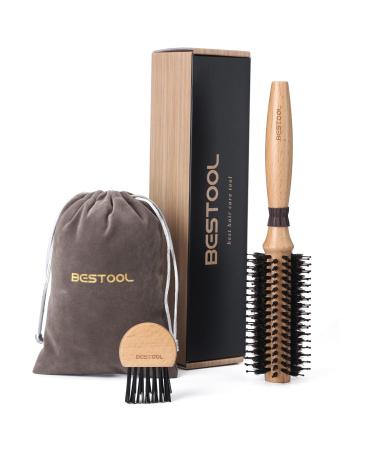 Bestool round brush to blow -dry wild boar bristles with nylon pins round hair brush professional round styling brush for women and men smoothing curling improvement of hair texture (barrel 20mm)