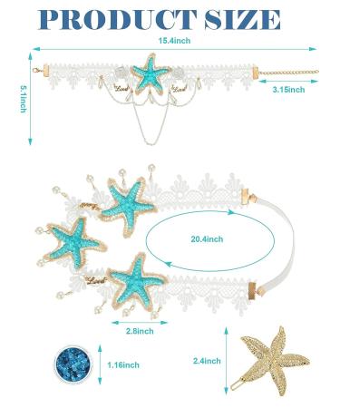Dingion 6-Piece Halloween Mermaid Hair Accessories Set - Starfish Shell Headband, Necklace, Arm Bracelet, Band Clip, Sequin Body Glitter - Women/Girl Costume Supplies (White) - Buy Online on GoSupps.com