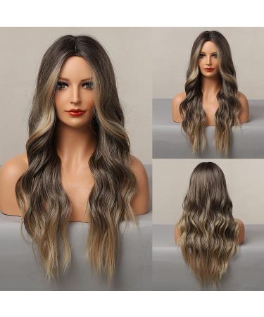 HAIRCUBE Ombre Brown Curly Wig for Women - Long Natural Synthetic Hair with Blonde Highlights - Buy Online on GoSupps.com