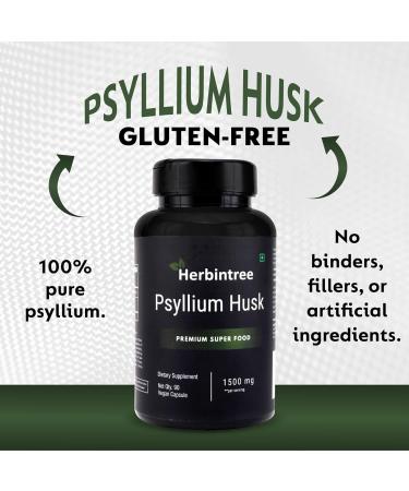 HERBINTREE Organic Psyllium Husk Capsules 1500mg | High Fiber Supplement for Digestive Health Gut Cleanse & Bowel Regularity | Gluten-Free Non-GMO Vegan 90 Capsules - Buy Online on GoSupps.com