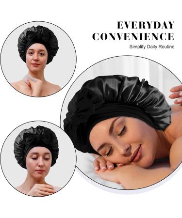 Abeillo Silk Sleep Bonnet for Women - Adjustable Satin Night Cap with Soft Elastic Band - Black - Buy Online on GoSupps.com
