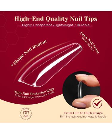 Rosalind Ballerina Nail Tips - 504pcs Clear Gel Fake Nails Full Cover 12 Sizes Long Coffin Shape for Women - Soft Acrylic Nail Art Accessories - Buy Online on GoSupps.com