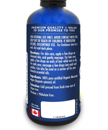 100ml PURE MOROCCAN ARGAN Oil Certified Organic Cold Pressed + UV Protected For Hair Skin and Nails Made in Canada(100ml) 100 ml (Pack of 1) - Buy Online on GoSupps.com