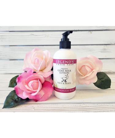 Legends Creek Farm Goat Milk Lotion - Moisturizing Body, Hand & Face Cream with Shea Butter, Aloe & Sunflower Oil - 9 Oz Sandalwood Rose - Handmade in USA - Buy Online on GoSupps.com