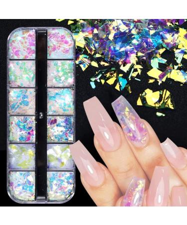 12 Boxes Nail Art Glitter Sequins Irregular Cellophane Polarized Powder Holographic DIY Decoration - Buy Online on GoSupps.com