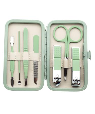 Manicure Set Nail Clippers Pedicure Kit -7PCS Stainless Steel Manicure Kit Professional Grooming Kits Nail Care Tools with Luxurious Travel Leather Case Gift Box Green 7 Green