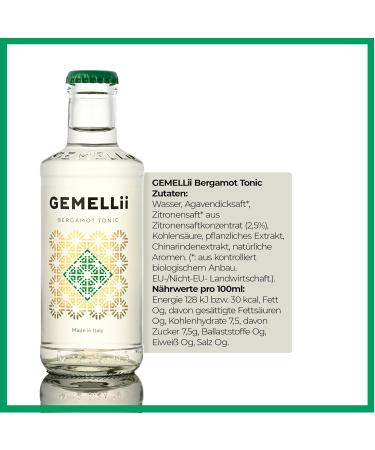 Gemellii Tonic Water with Bergamot - Natural Italian Mixer 4x200ml Bottles Sweetened with Agave Syrup Import Quality - Buy Online on GoSupps.com