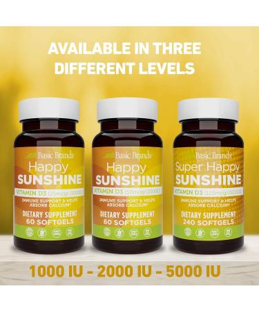 Basic Brands Super Happy Sunshine Vitamin D3 5000IU 240-count (Pack of 1) 240 Count (Pack of 1) - Buy Online on GoSupps.com