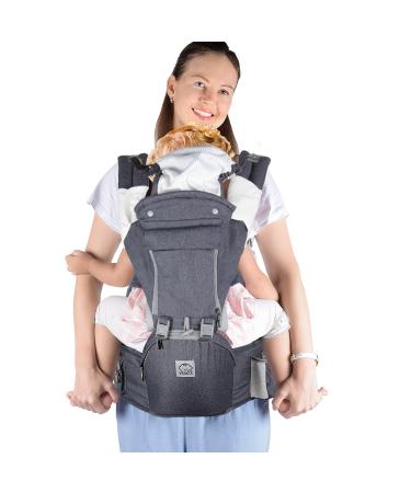 YSSKTC Baby Carrier Newborn to Toddler,6-in-1 Ergonomic Baby Carrier with Hip Seat,All Seasons Baby Holder Carrier for Men Dad Mom,All Position,Essential for Hiking Shopping Travelling Grey