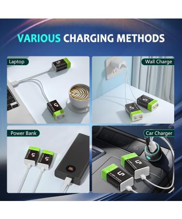 LP 9V USB Rechargeable Batteries - 4 Pack 800mAh High Capacity for Alarms Microphones Smoke Detectors & More | Eco-Friendly Li-ion 9V with Micro Charging Cable - Buy Online on GoSupps.com