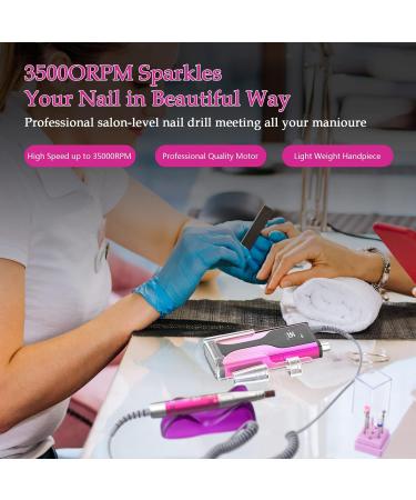 Rechargeable Belle Professional Nail Drill Machine 35000 RPM for Acrylic Nails 6 Bits, Brushless Motor, Manicure/Pedicure E File - Rose Pink - Buy Online on GoSupps.com