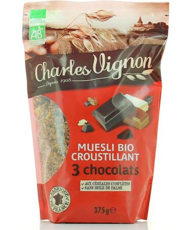  G n rique CHARLES VIGNON - Charles Vignon Organic Crunchy Muesli with 3 Chocolates 375g - 375g - Pack of 3 - Sold as a Pack - Buy Online on GoSupps.com