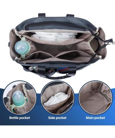 Large Waterproof Diaper Bag | Adjustable with Changing Pad Cosmetic Bag & Stroller Hooks - Black/Gray - Buy Online on GoSupps.com