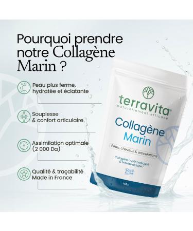 COLLAG NE MARIN Brevet Peptan en Poudre | 250g de Peptides de Collag ne Purs | Riche en Tripeptides | Articulations Souples Peau Lisse et Hydrat e | Go t Neutre | 100% Fran ais | Terravita - Buy Online on GoSupps.com
